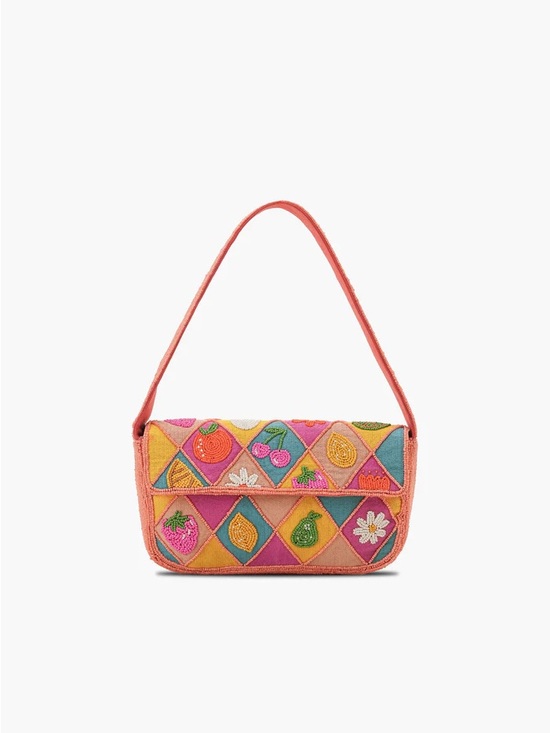 America & Beyond Handbags - Coral beaded Patchwork Shoulder Bag